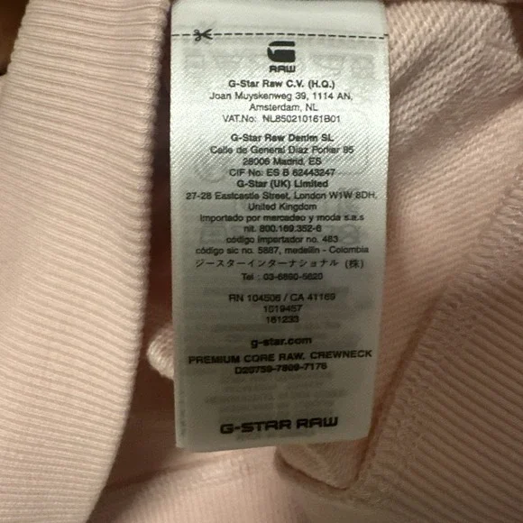 G-Star Raw Women Size Large Premium Core Raw Crewneck Sweatshirt Blush Pink - Picture 9 of 13